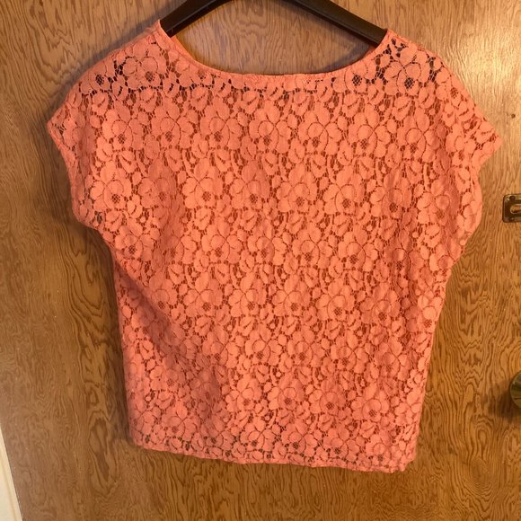 M4EO Lace Back Sheer Top- Pink- Size S - Picture 2 of 3